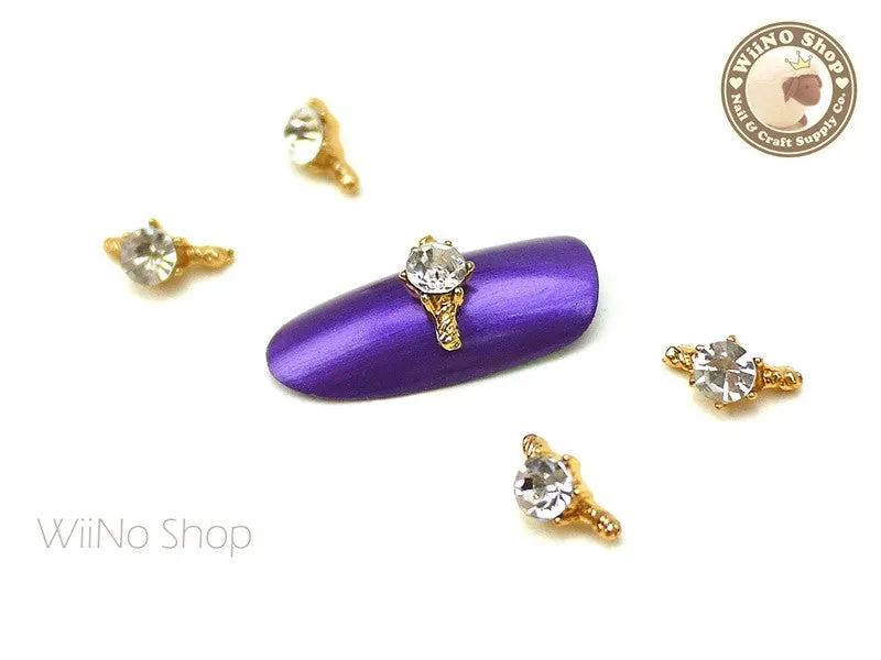 Clear Crystal Gold Ring Nail Metal Charm - 2 pcs