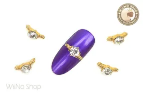 Clear Crystal Gold Ring Nail Metal Charm - 2 pcs
