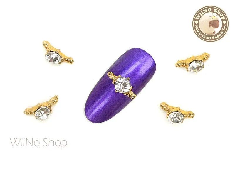 Clear Crystal Gold Ring Nail Metal Charm - 2 pcs