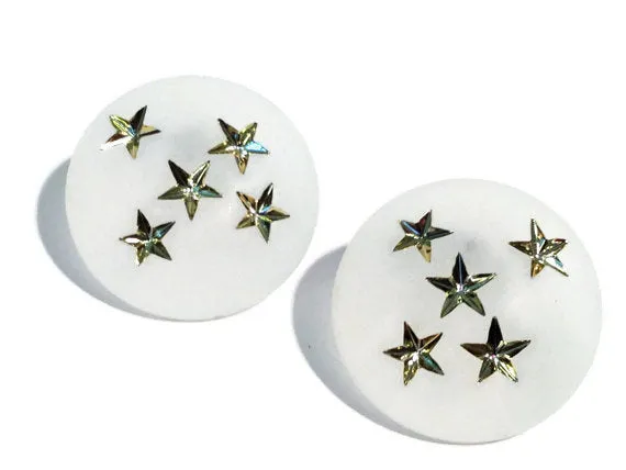 Clear Frosted & Gold Stars Retro Button Stud Earrings