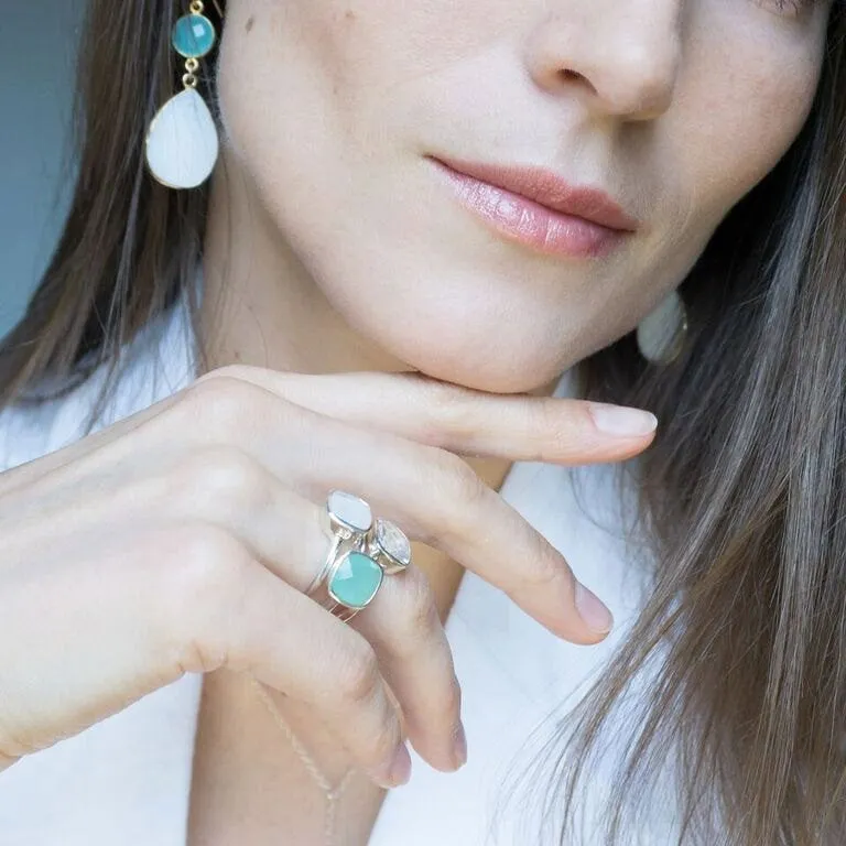 Clear Quartz cushion bezel set ring : April Birthstone