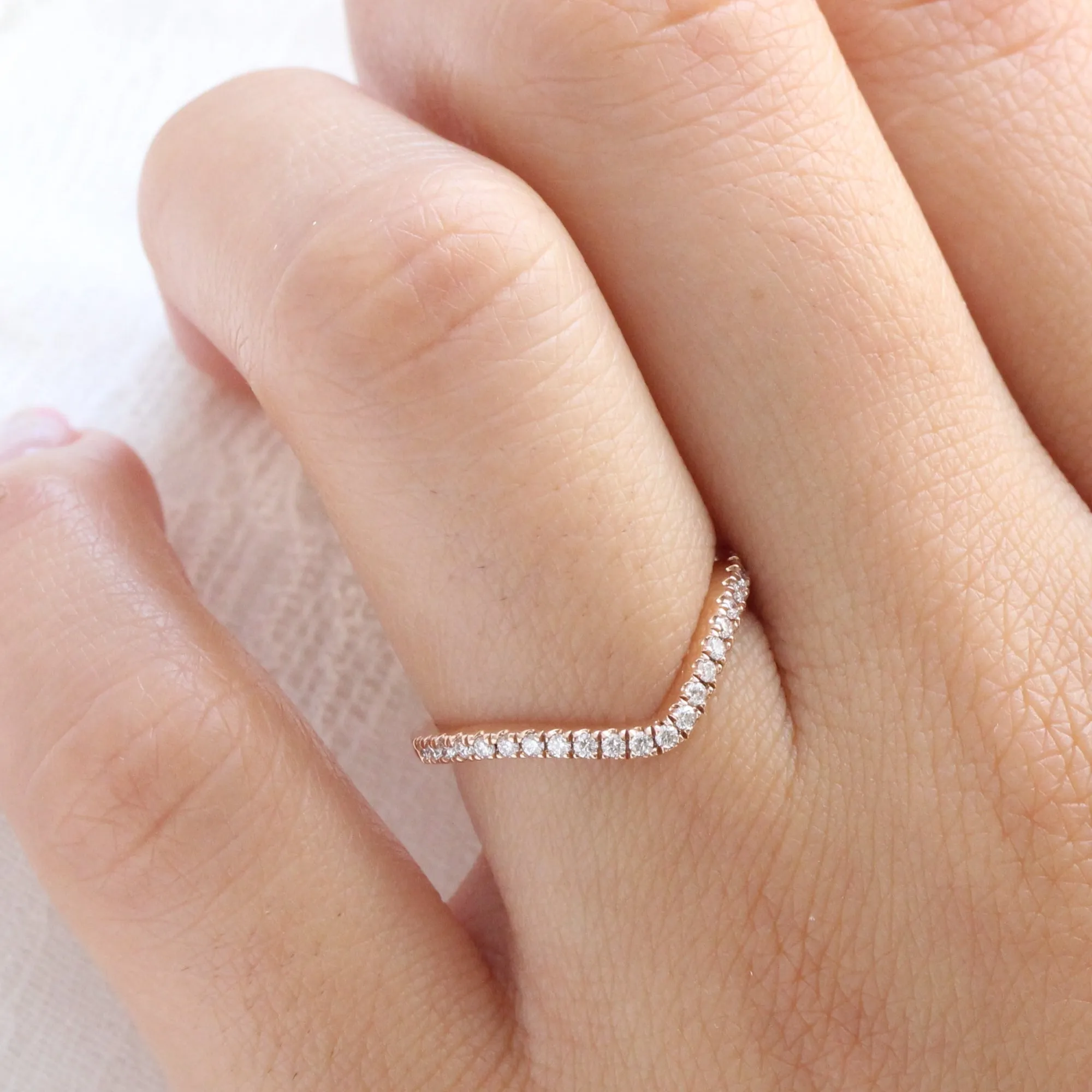 Contour Diamond Wedding Ring in U Shaped Curved Pave Band