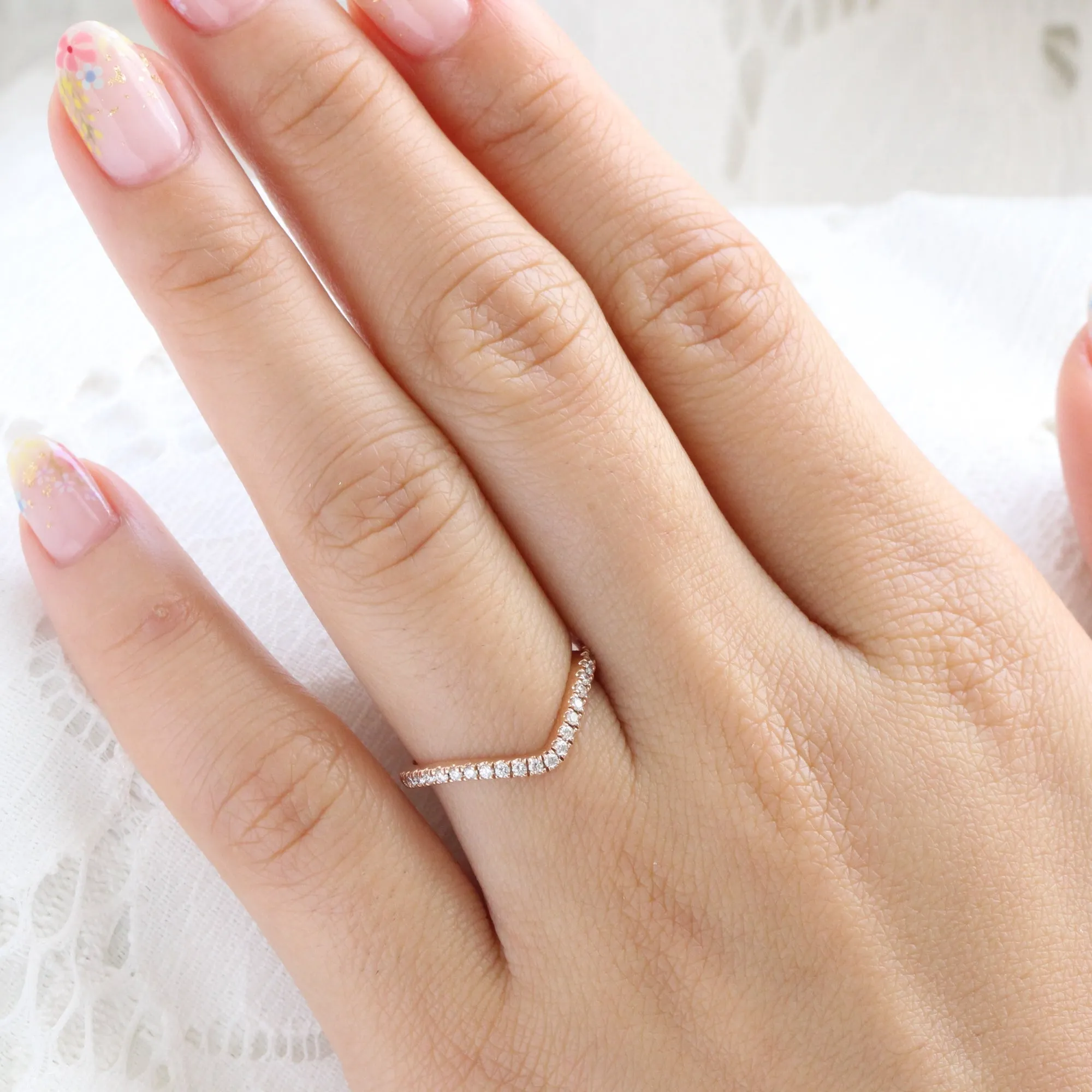 Contour Diamond Wedding Ring in U Shaped Curved Pave Band