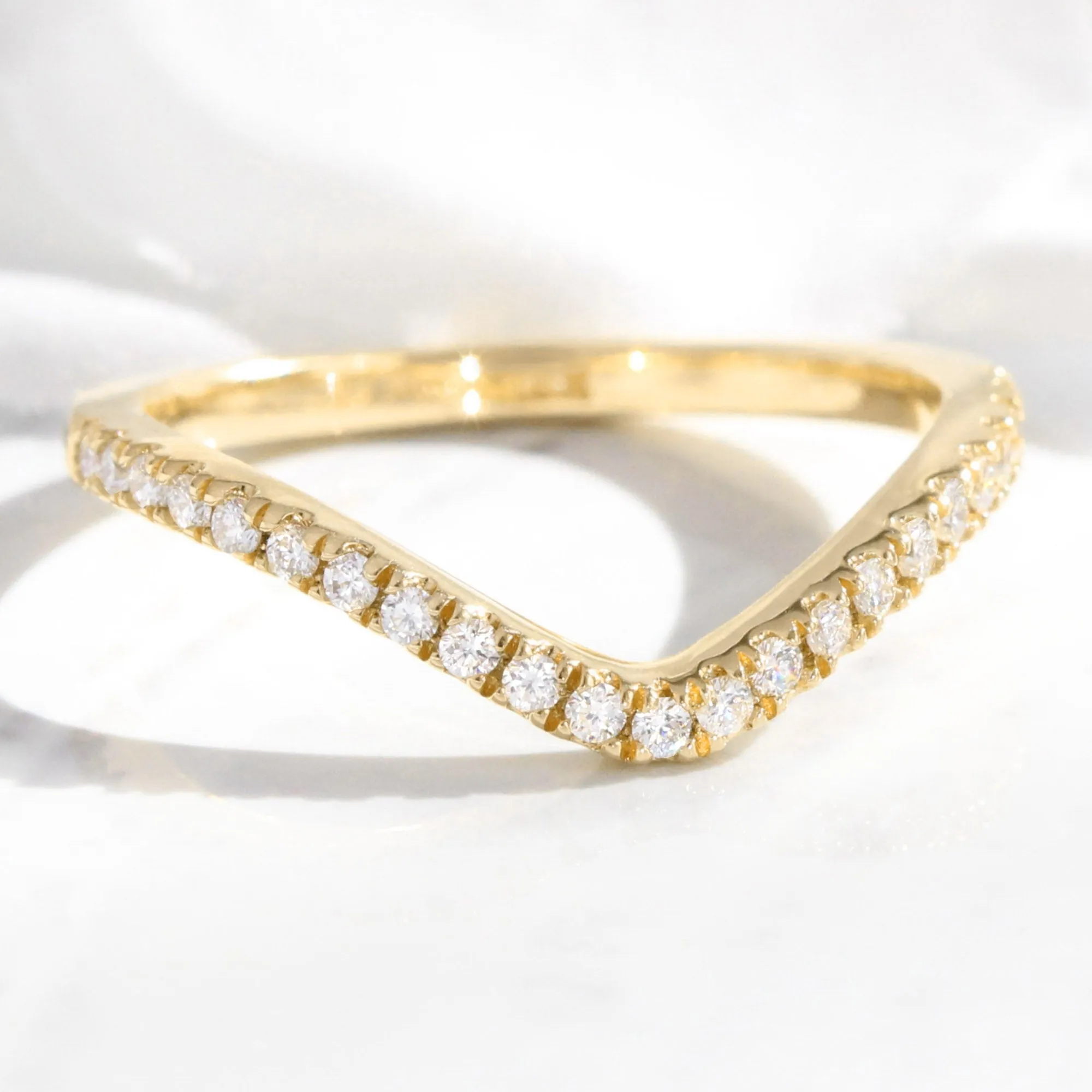 Contour Diamond Wedding Ring in U Shaped Curved Pave Band