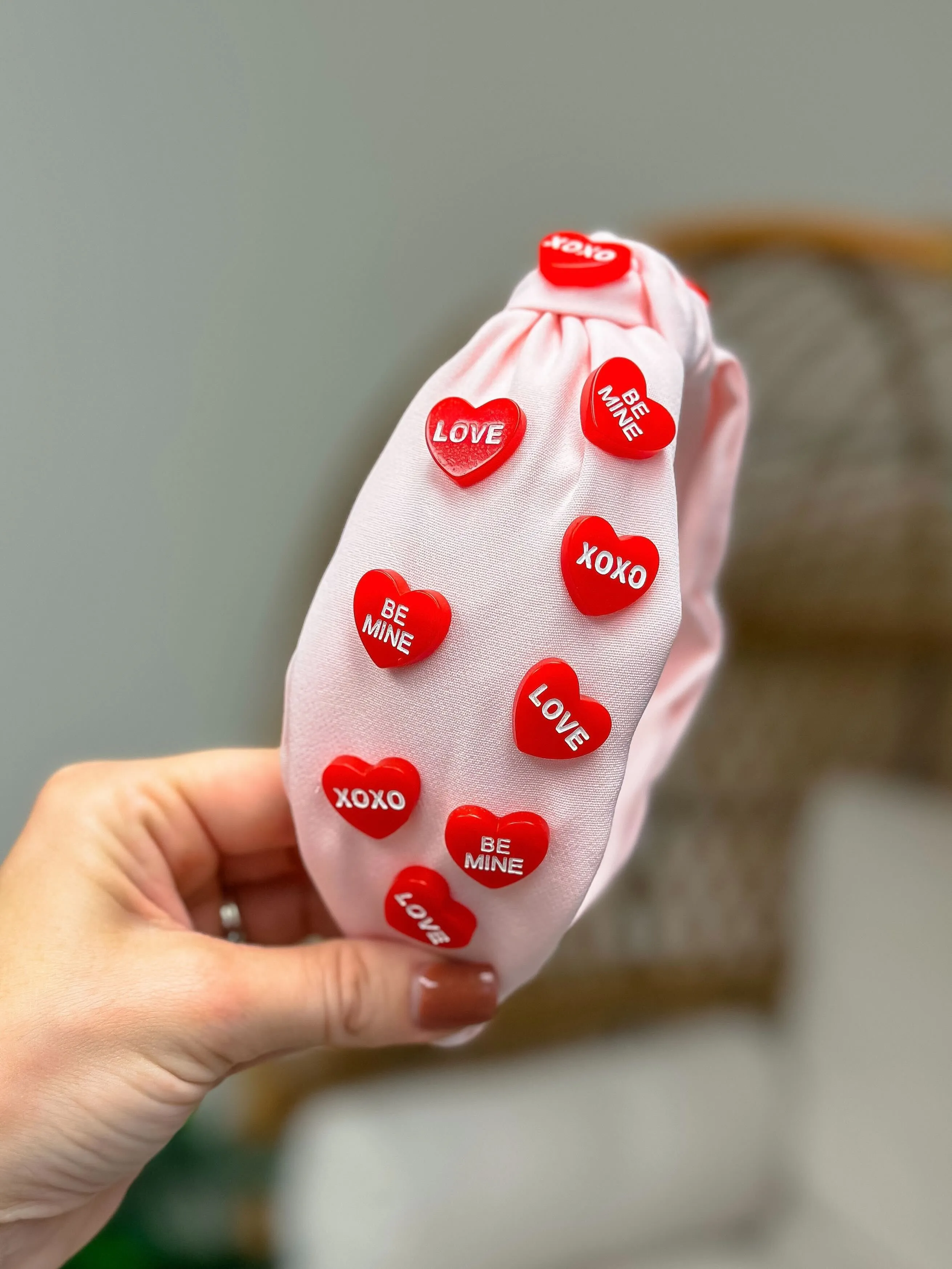 Conversation Heart Headband  - Pink/Red Hearts