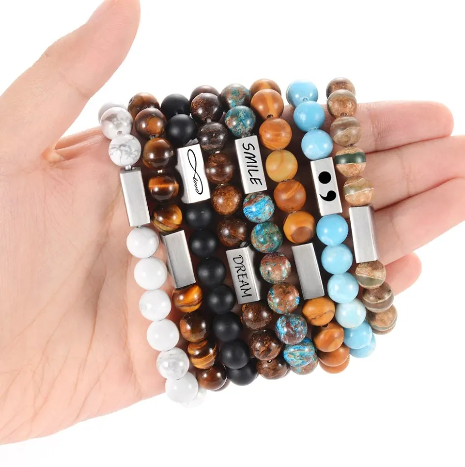 Custom Beaded Bracelet for Men Women - Personalized Engraved Beaded Bracelet - Name Bracelet - Gift for Him Her - Customized  Stone Bracelet