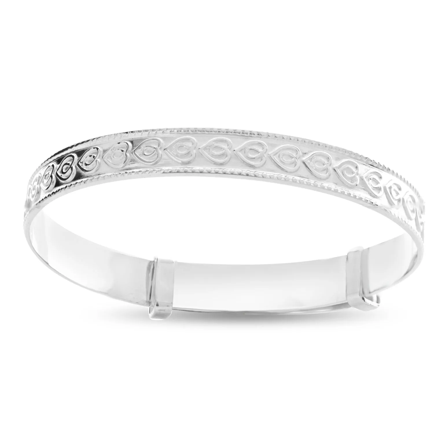 Customised Children's Silver Hearts wrapping the Baby Bangle (0–3 years)