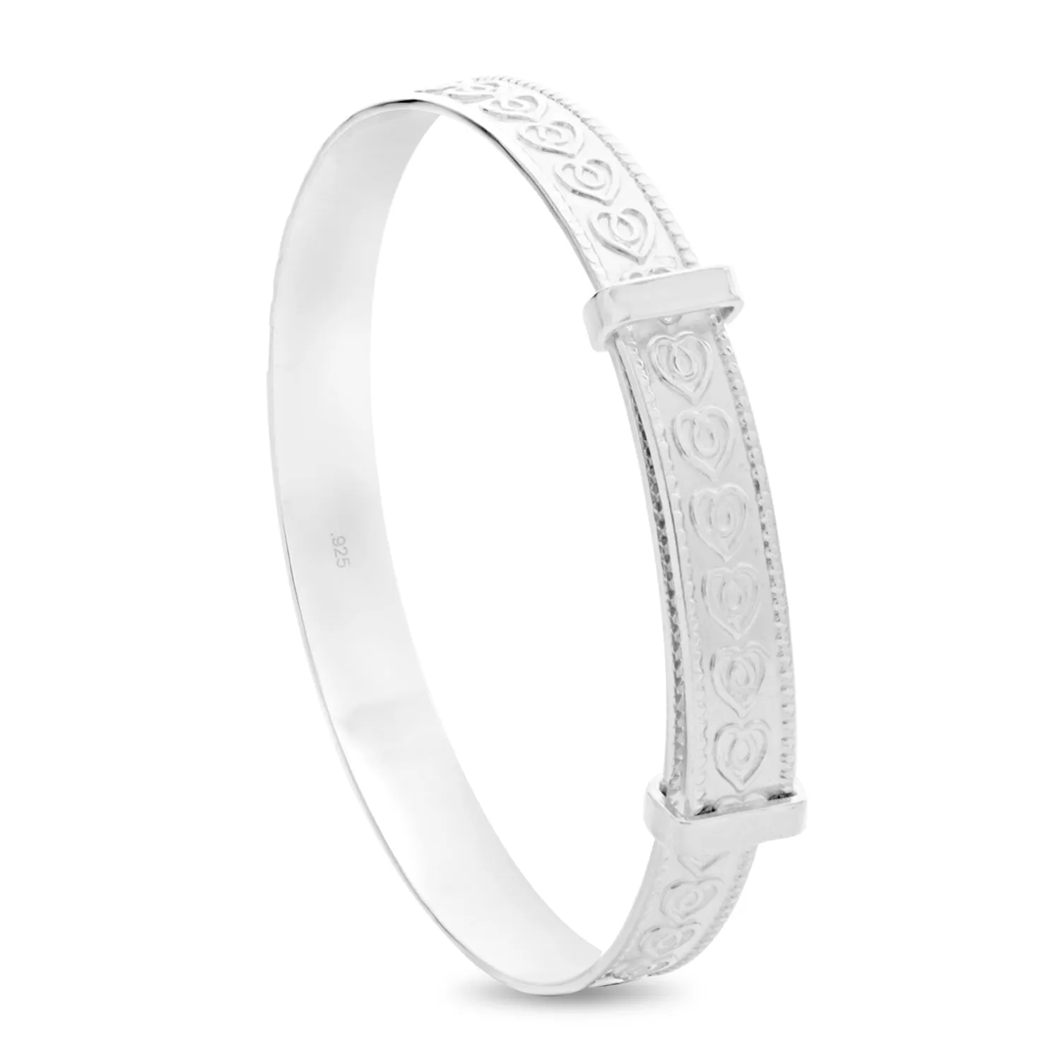 Customised Children's Silver Hearts wrapping the Baby Bangle (0–3 years)