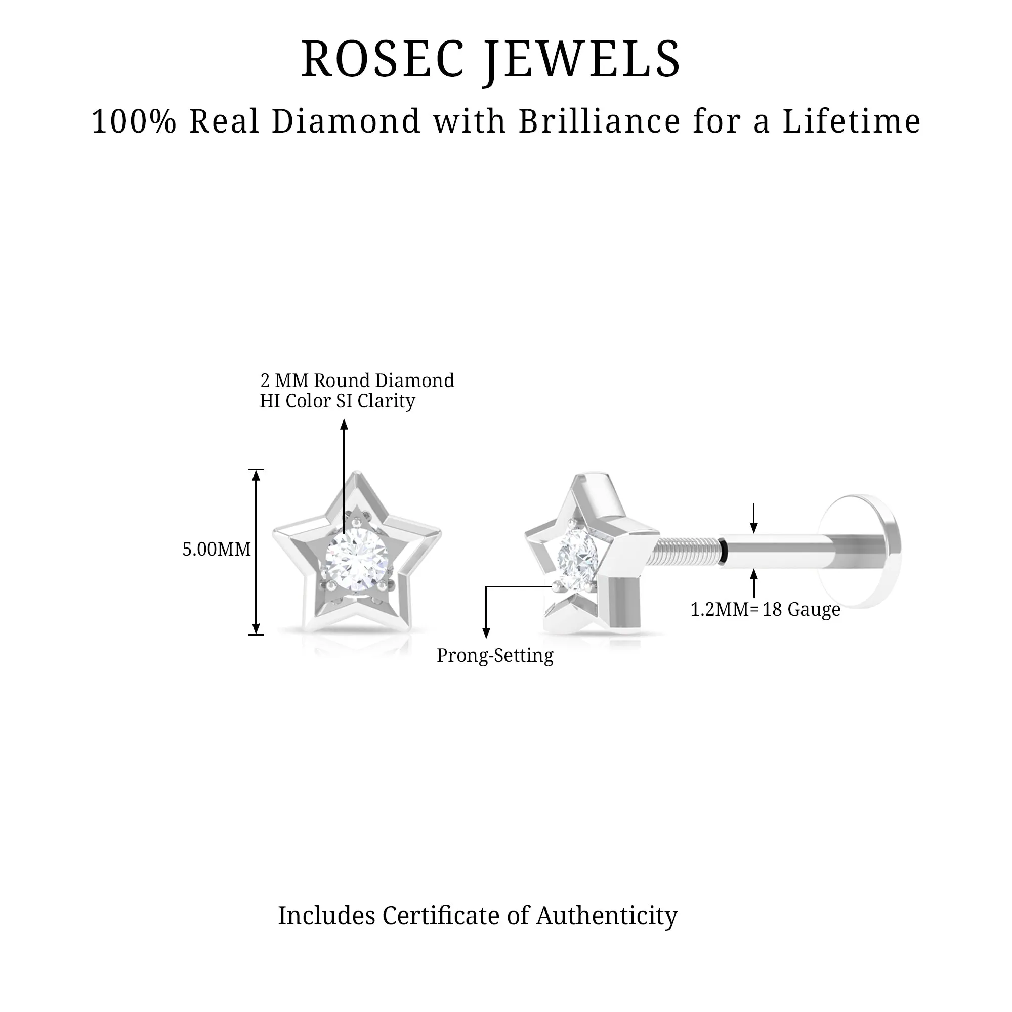 Dainty Diamond Star Earring for Tragus Piercing