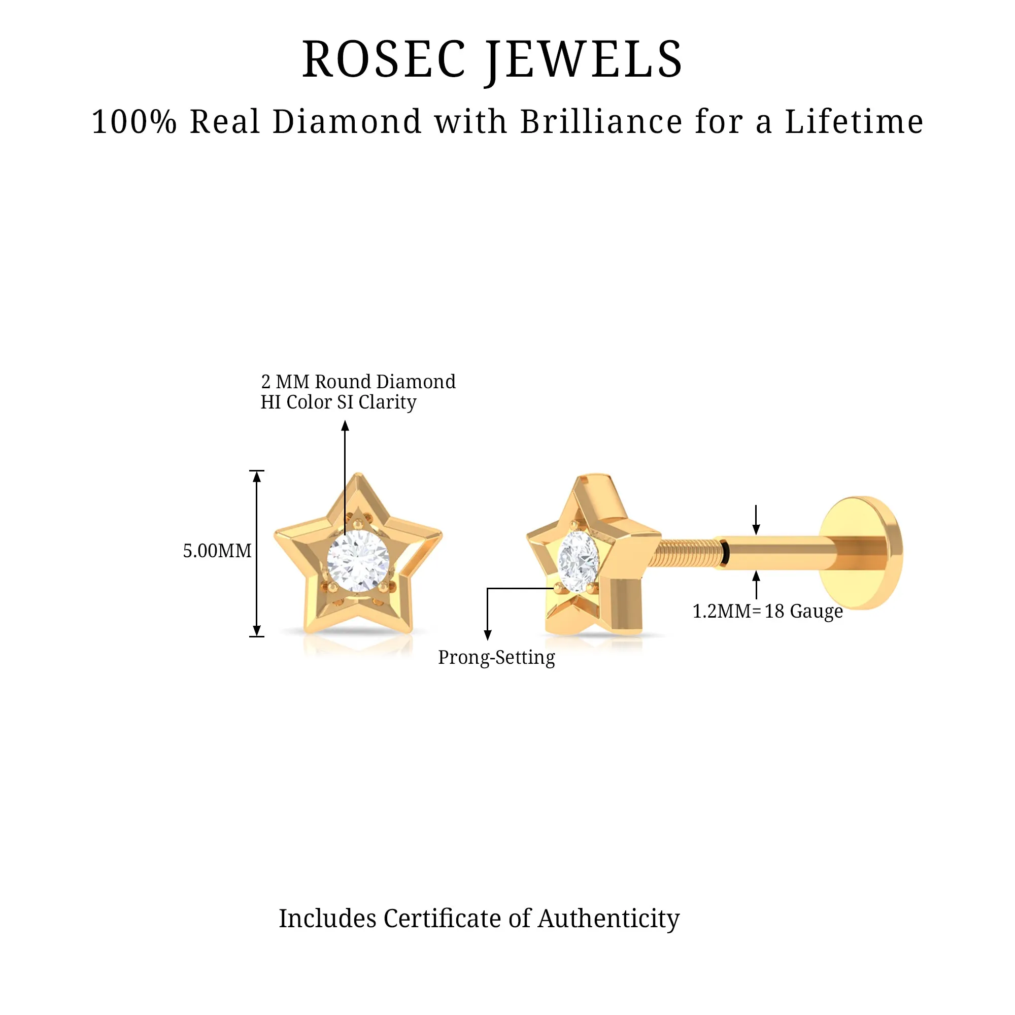 Dainty Diamond Star Earring for Tragus Piercing