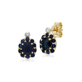 Damen 9 Karat Gelbgold Saphir & Diamant Oval Cluster Ohrstecker