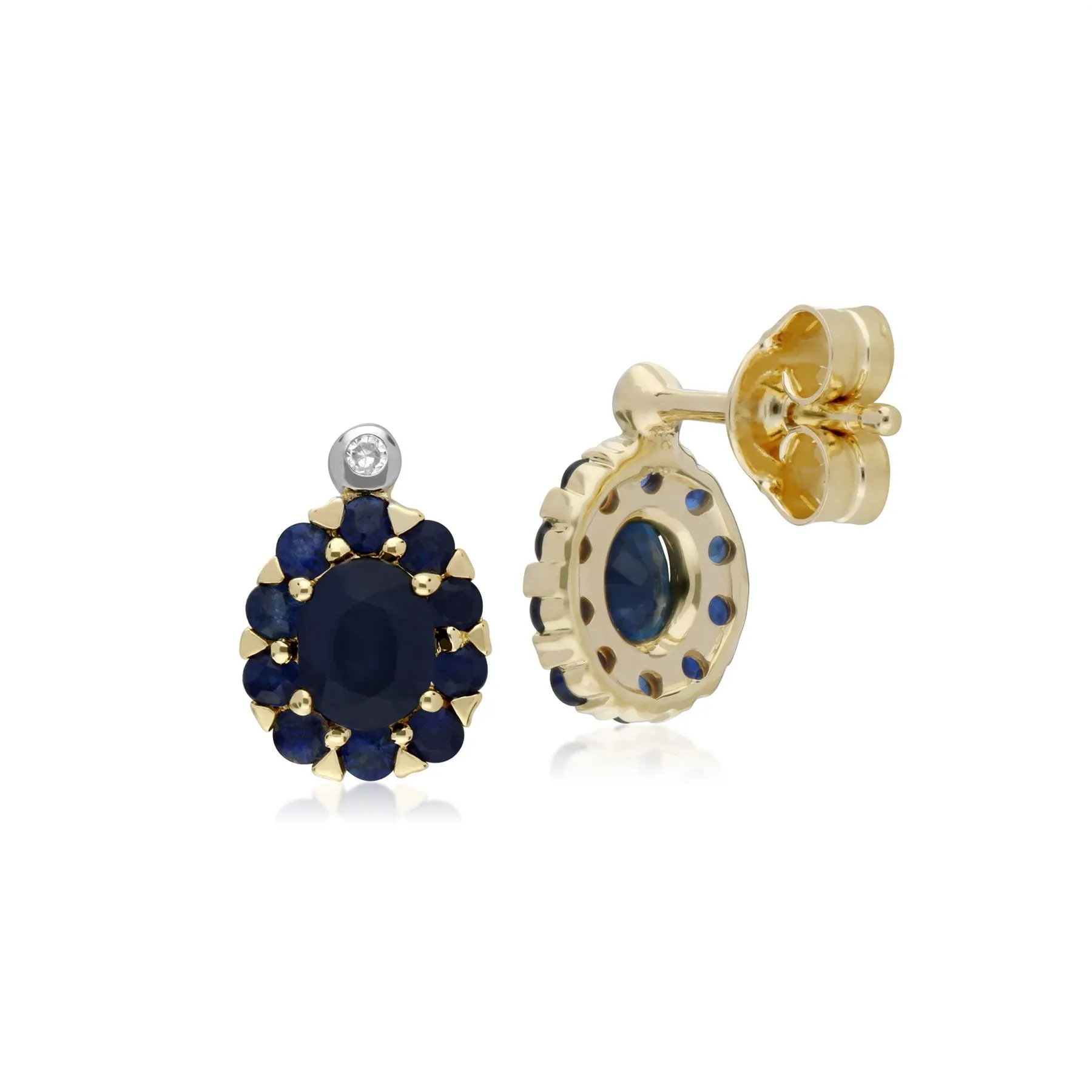 Damen 9 Karat Gelbgold Saphir & Diamant Oval Cluster Ohrstecker