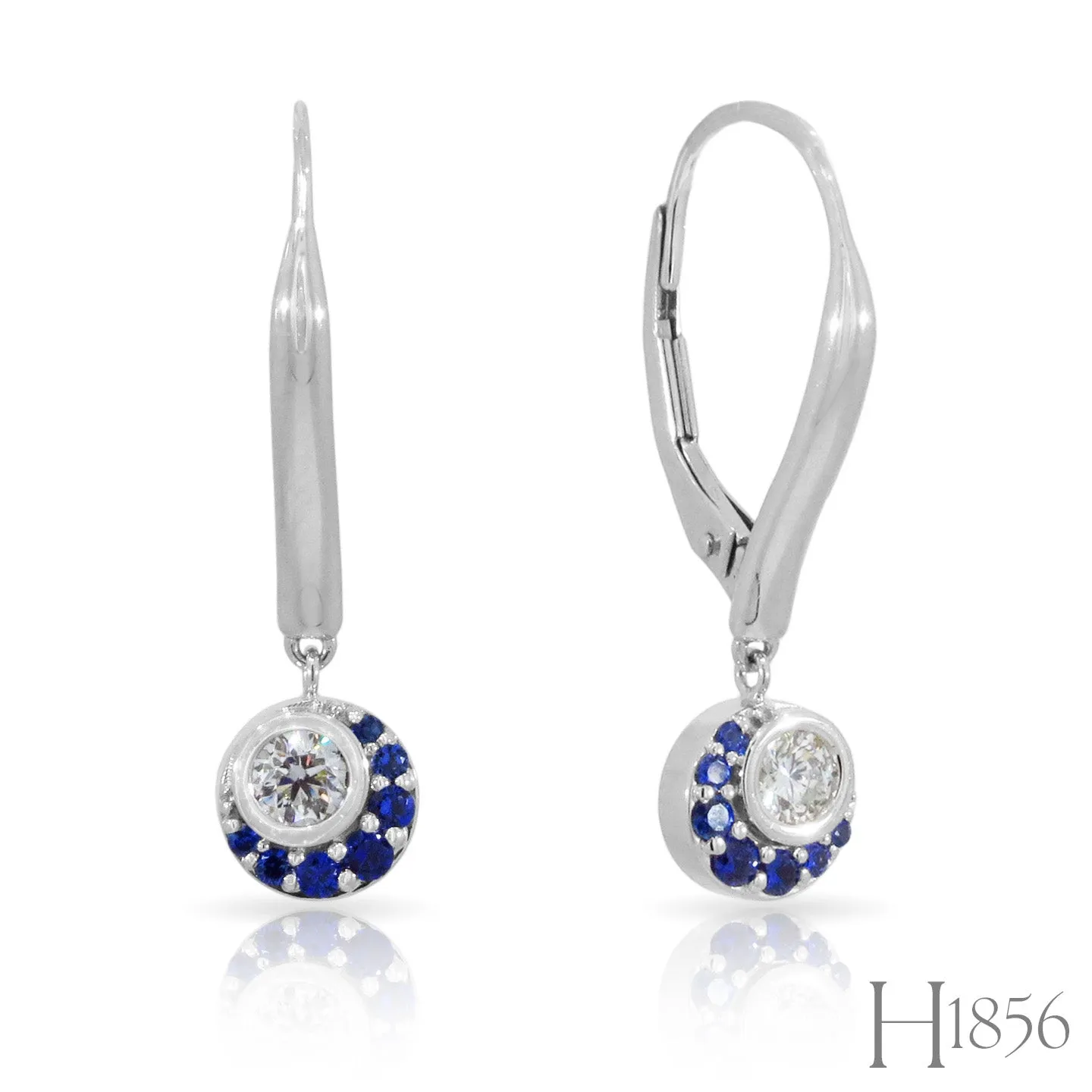 Diamond and Sapphire Crescent Moon Drop Earrings
