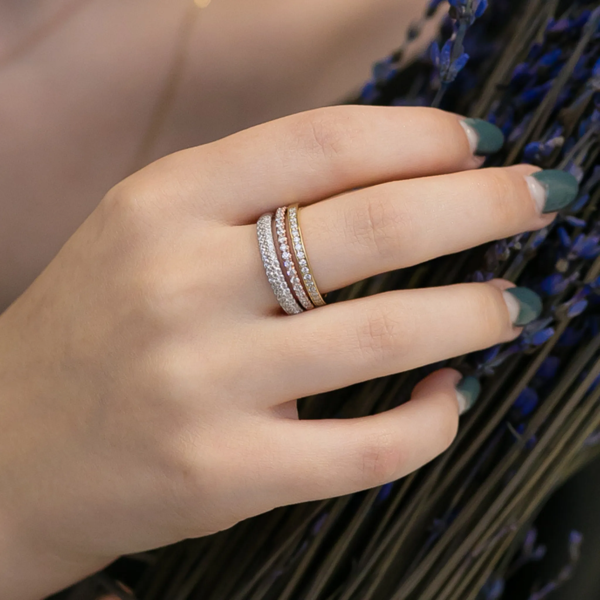 Double Diamond Row Wedding Band