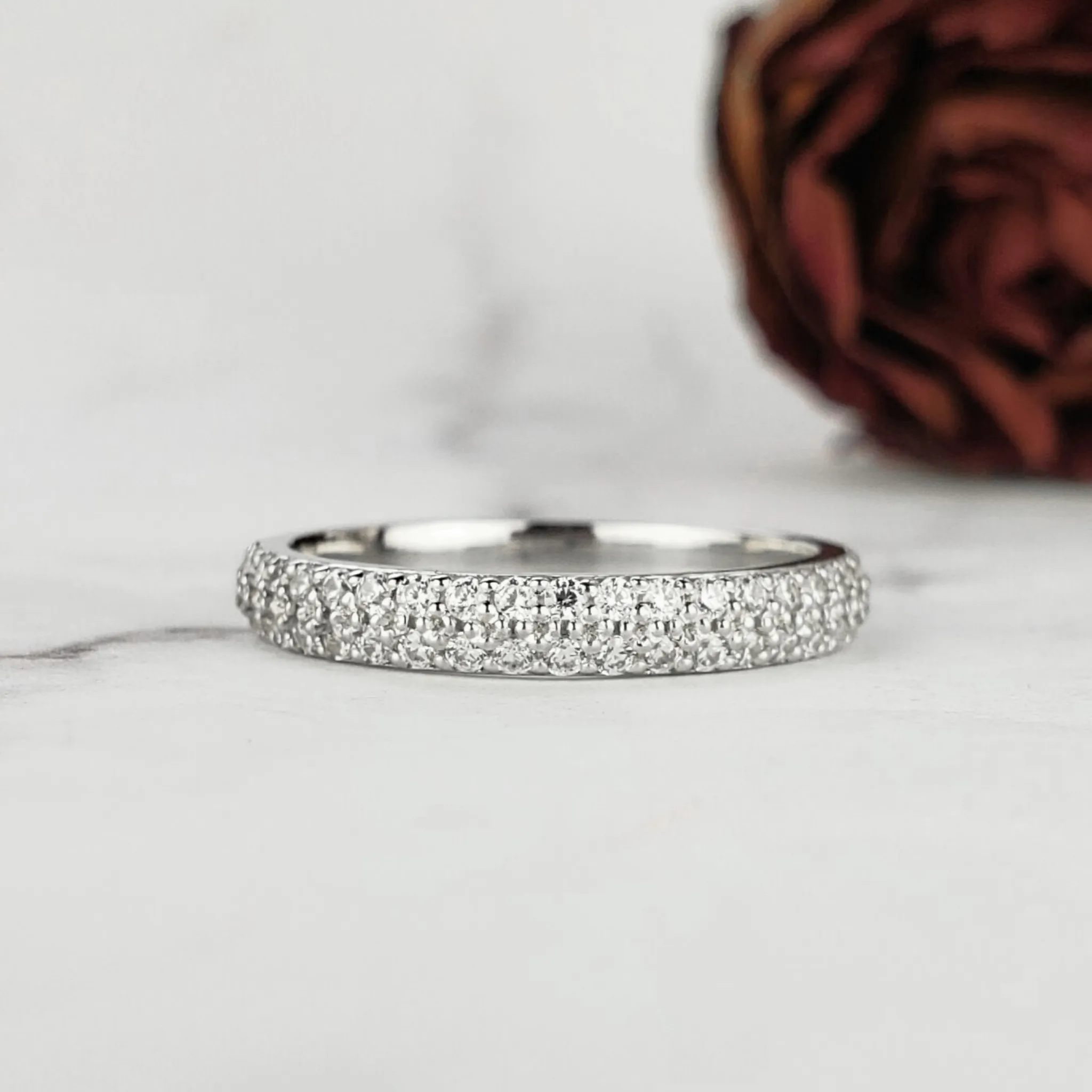 Double Diamond Row Wedding Band