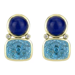 Earrings - Blue Topaz, Lapis Lazuli And Diamond (2304C)