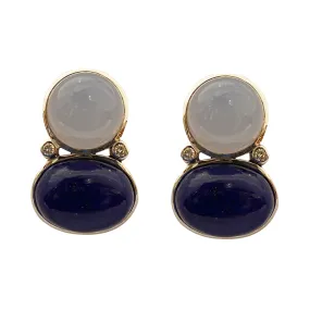 Earrings - Chalcedony and Lapis Lazuli with Diamond in silver