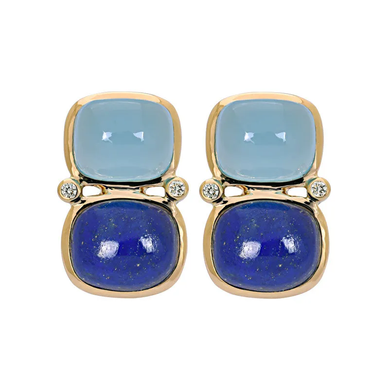 Earrings- Chalcedony, Lapis Lazuli and Diamond