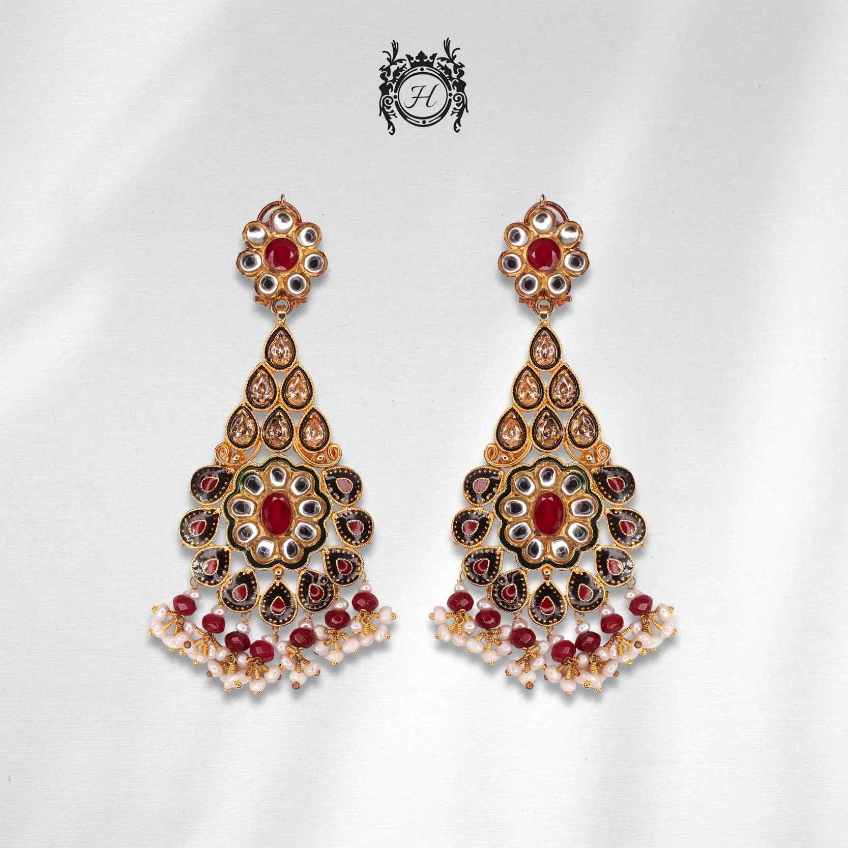 Earrings in Chetum, Kundan and Pearls