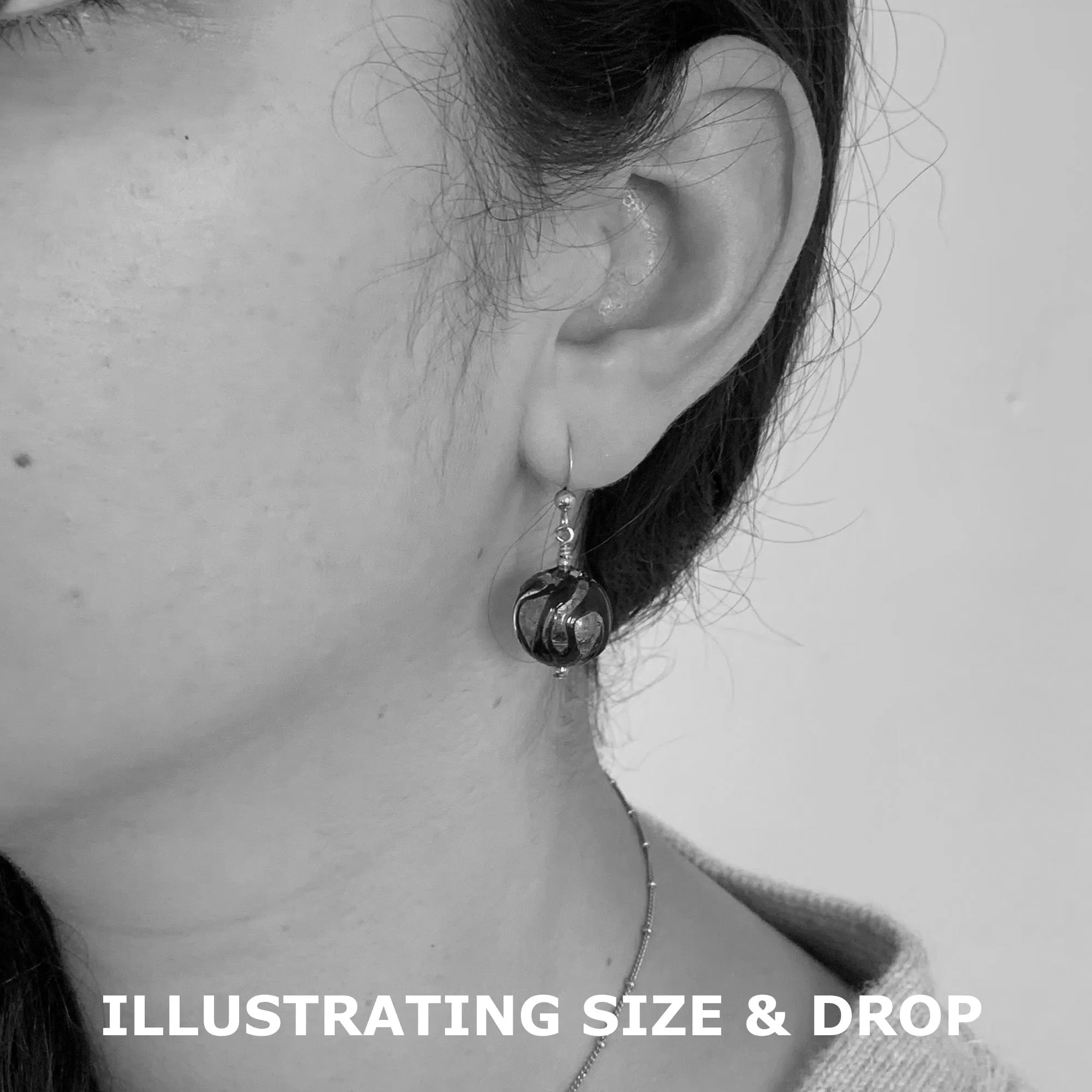 Earrings with turquoise (blue) appliqué over white gold Murano glass small sphere drops