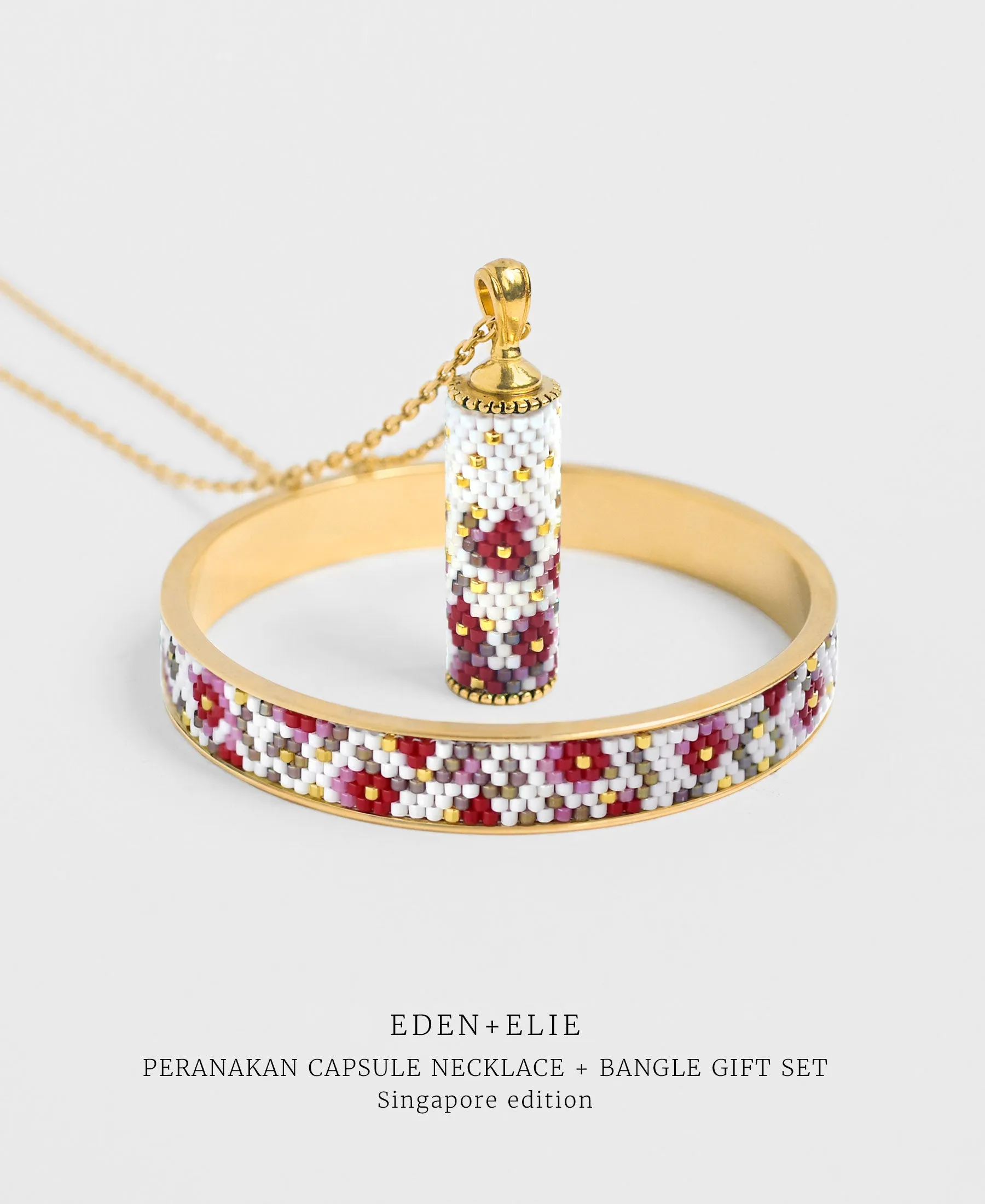 EDEN   ELIE Modern Peranakan capsule pendant necklace   bangle gift set - Singapore edition