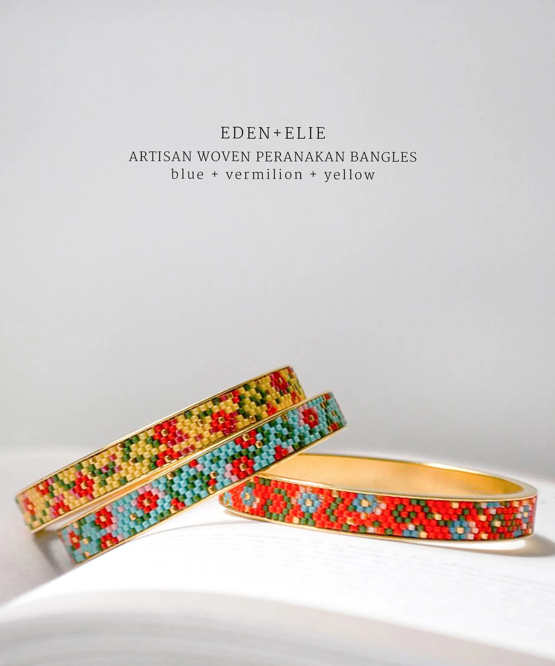 EDEN   ELIE Modern Peranakan gold narrow bangle -  vermilion