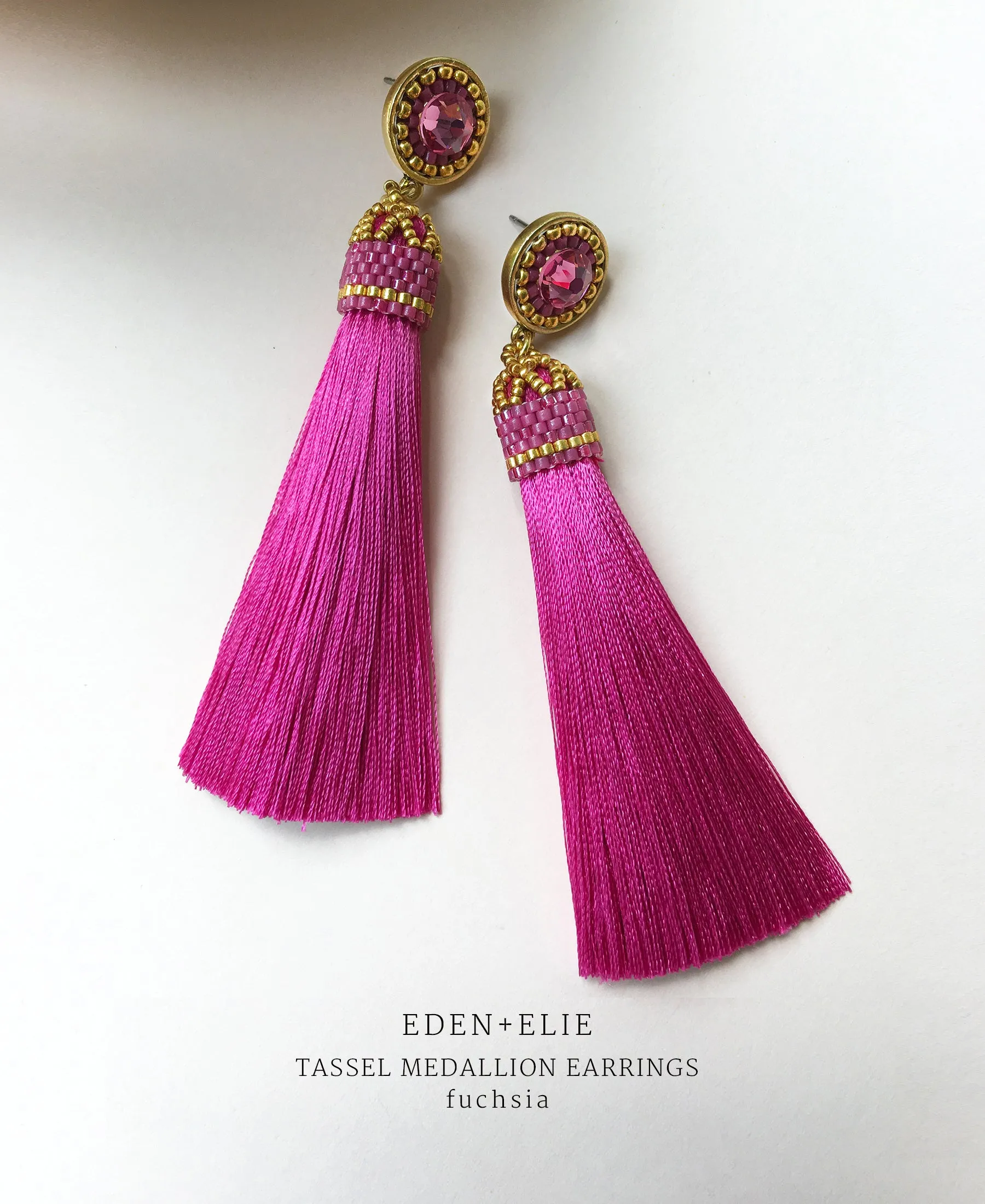 EDEN   ELIE silk tassel statement earrings - fuchsia pink