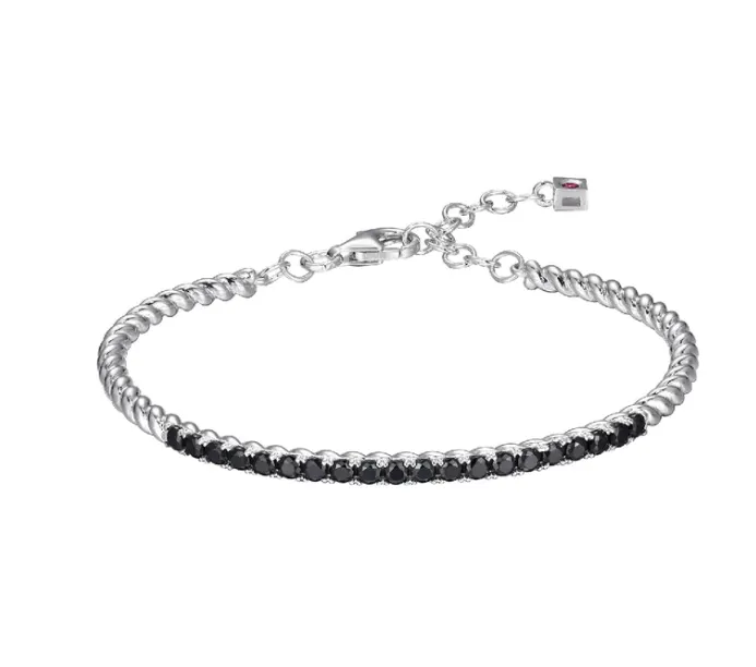 ELLE Sterling Silver "Nautical" Rope Black Spinel Bangle Bracelet (SI5151)