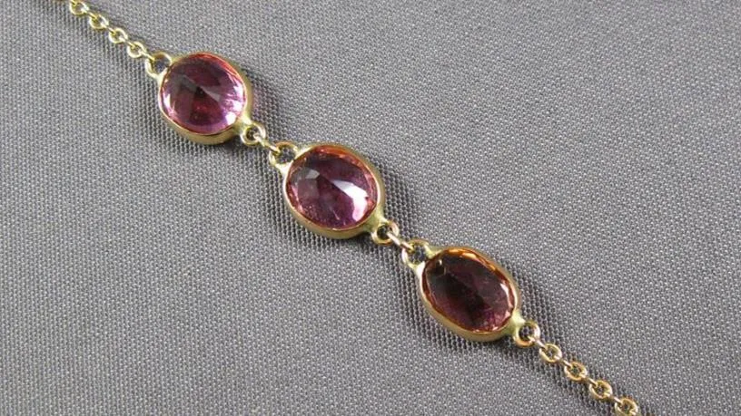 ESTATE 5.24CT AAA LIGHT PINK RUBY 14KT YELLOW GOLD OVAL BY THE YARD FUN BRACELET