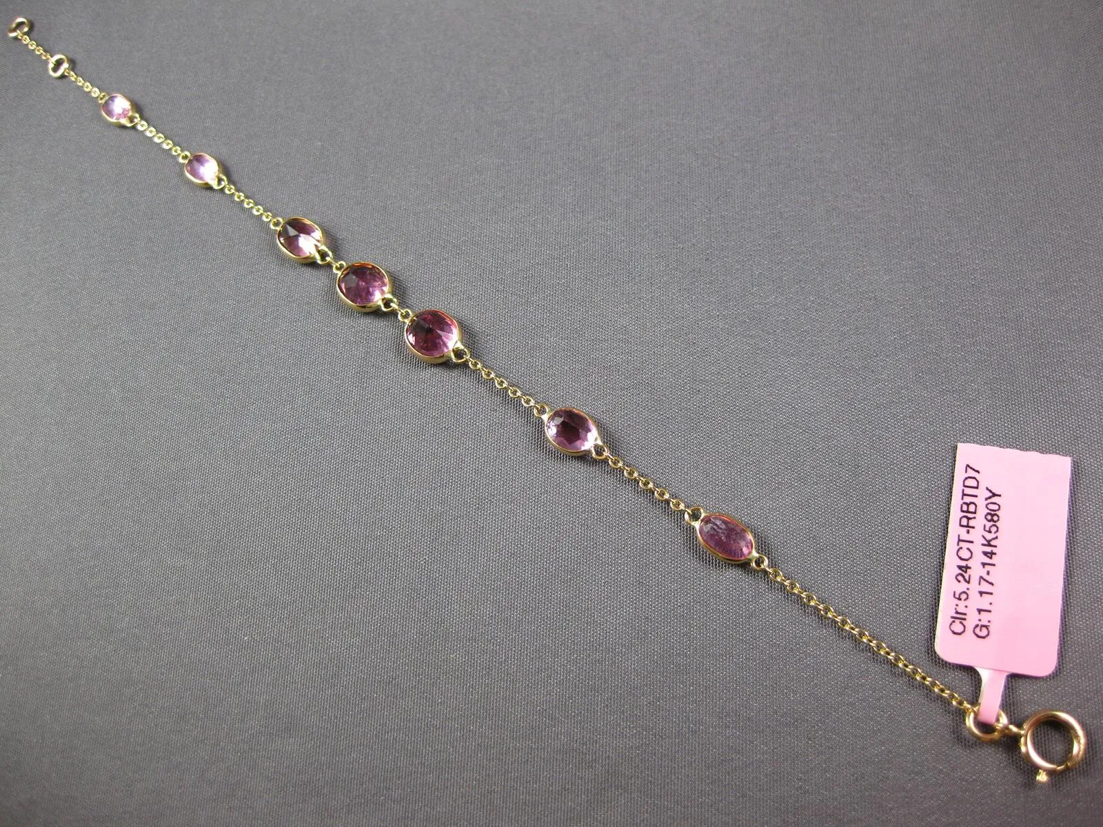 ESTATE 5.24CT AAA LIGHT PINK RUBY 14KT YELLOW GOLD OVAL BY THE YARD FUN BRACELET