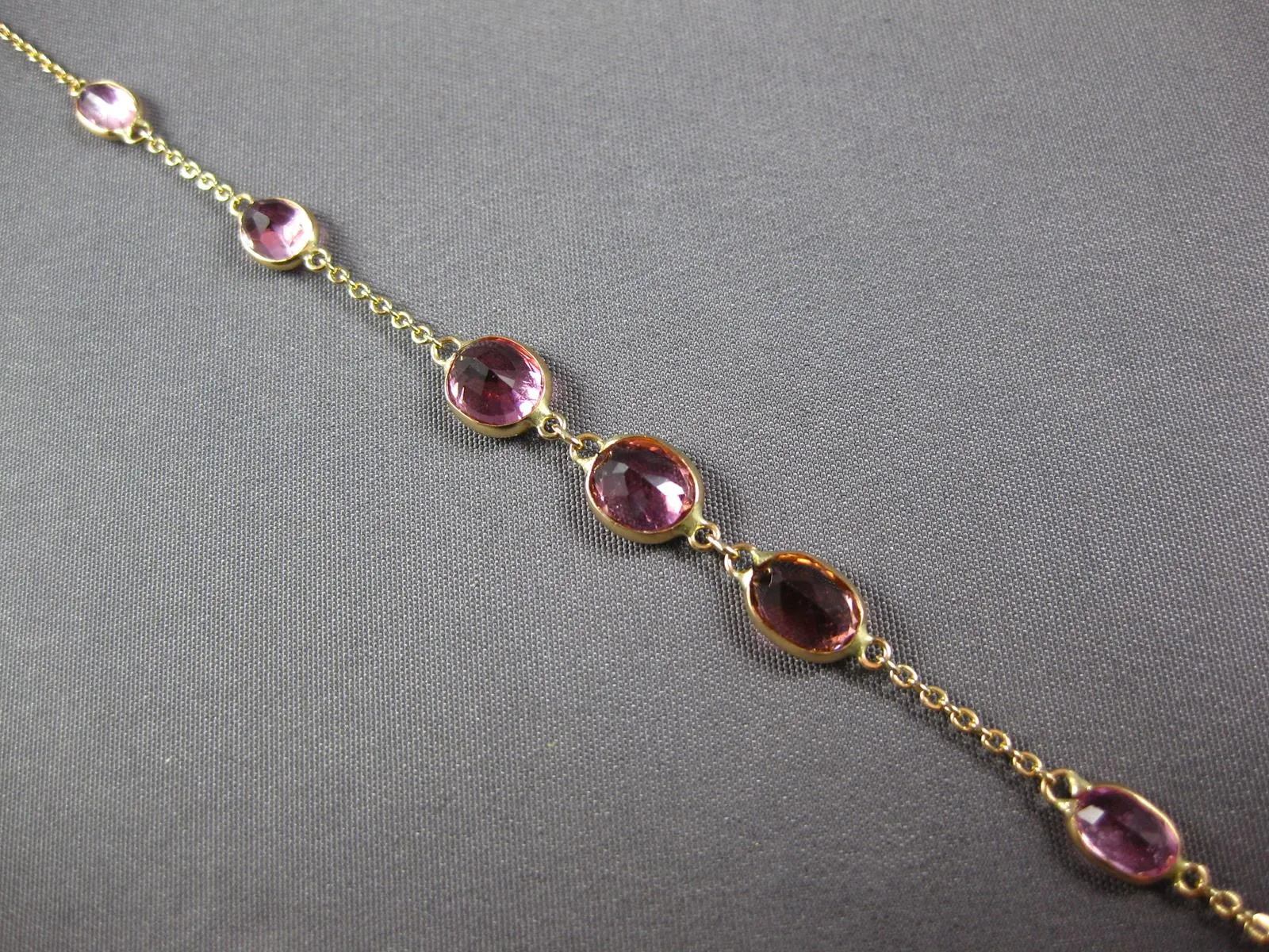 ESTATE 5.24CT AAA LIGHT PINK RUBY 14KT YELLOW GOLD OVAL BY THE YARD FUN BRACELET