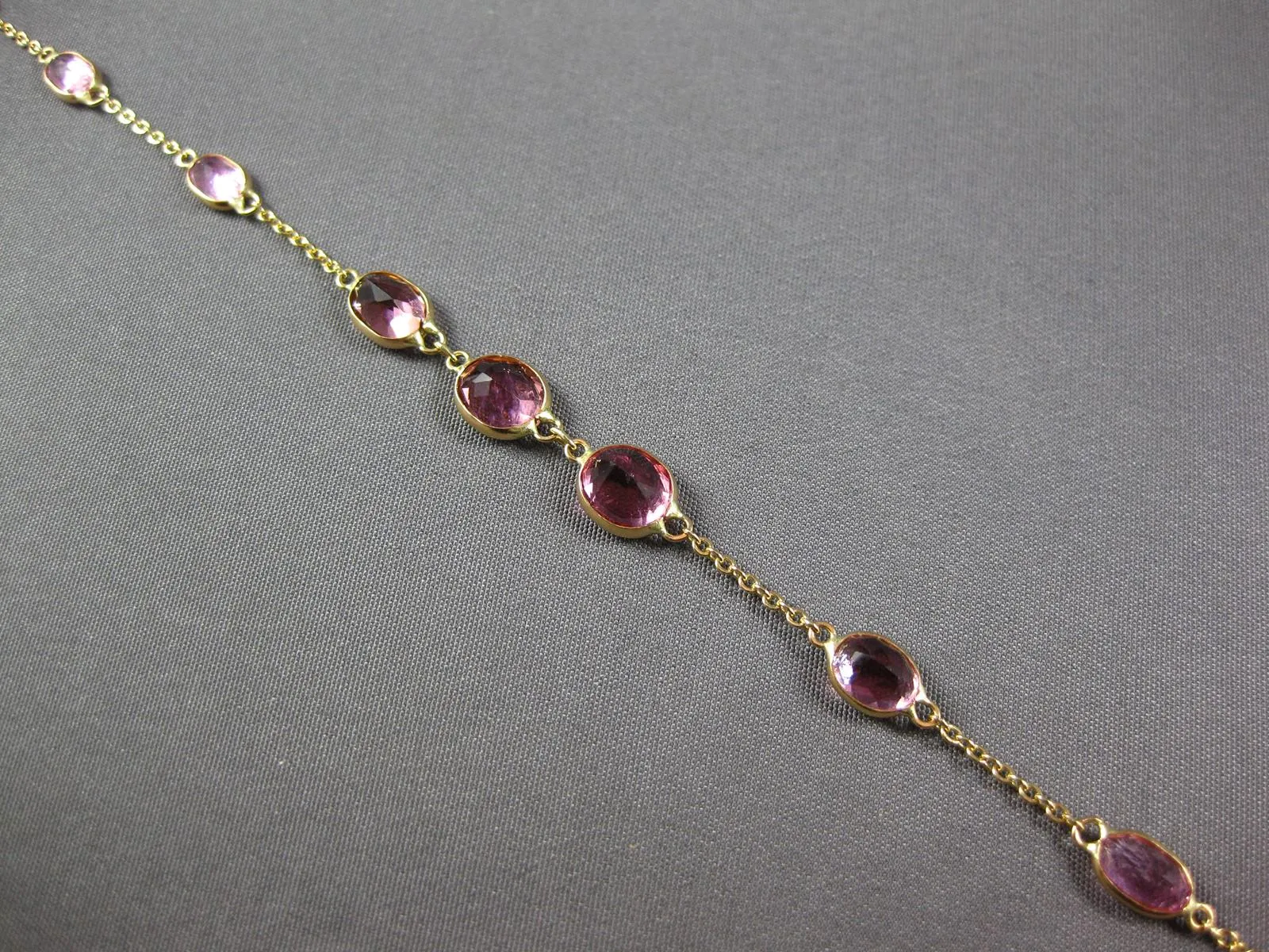 ESTATE 5.24CT AAA LIGHT PINK RUBY 14KT YELLOW GOLD OVAL BY THE YARD FUN BRACELET