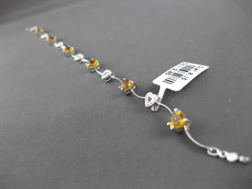 ESTATE LONG 3.80CTW DIAMOND & AAA CITRINE 14KT WHITE GOLD HEART LOVE BRACELET
