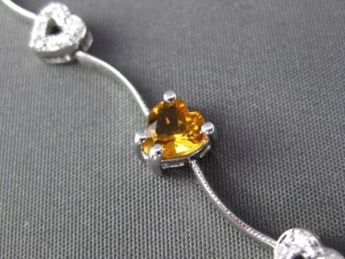 ESTATE LONG 3.80CTW DIAMOND & AAA CITRINE 14KT WHITE GOLD HEART LOVE BRACELET