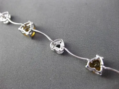 ESTATE LONG 3.80CTW DIAMOND & AAA CITRINE 14KT WHITE GOLD HEART LOVE BRACELET