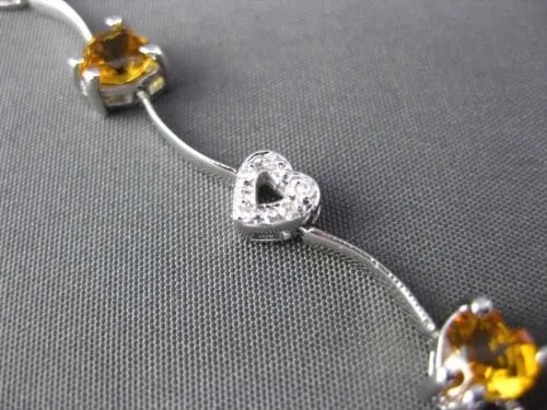 ESTATE LONG 3.80CTW DIAMOND & AAA CITRINE 14KT WHITE GOLD HEART LOVE BRACELET