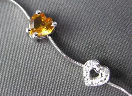 ESTATE LONG 3.80CTW DIAMOND & AAA CITRINE 14KT WHITE GOLD HEART LOVE BRACELET
