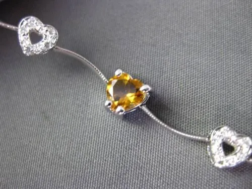 ESTATE LONG 3.80CTW DIAMOND & AAA CITRINE 14KT WHITE GOLD HEART LOVE BRACELET