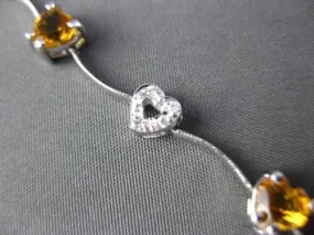 ESTATE LONG 3.80CTW DIAMOND & AAA CITRINE 14KT WHITE GOLD HEART LOVE BRACELET
