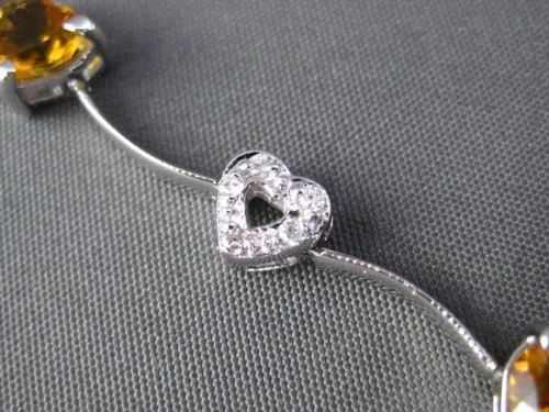 ESTATE LONG 3.80CTW DIAMOND & AAA CITRINE 14KT WHITE GOLD HEART LOVE BRACELET