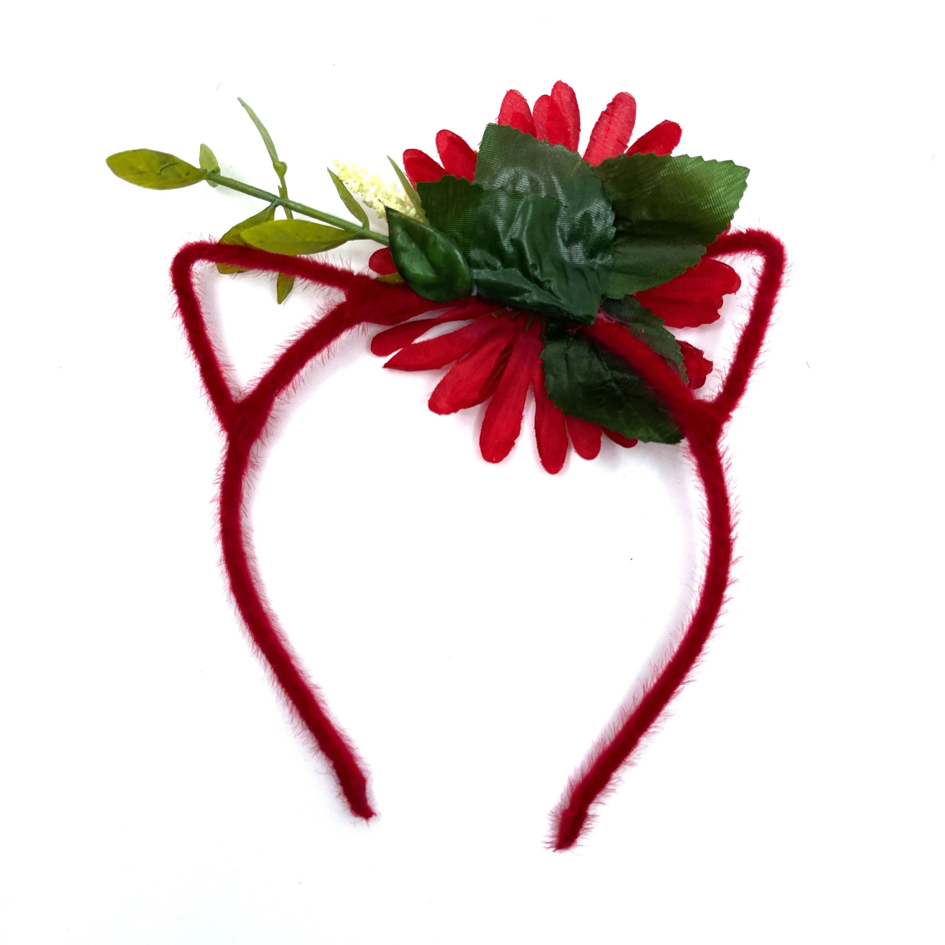 Floral Cat Ears Headband - Red Daisy