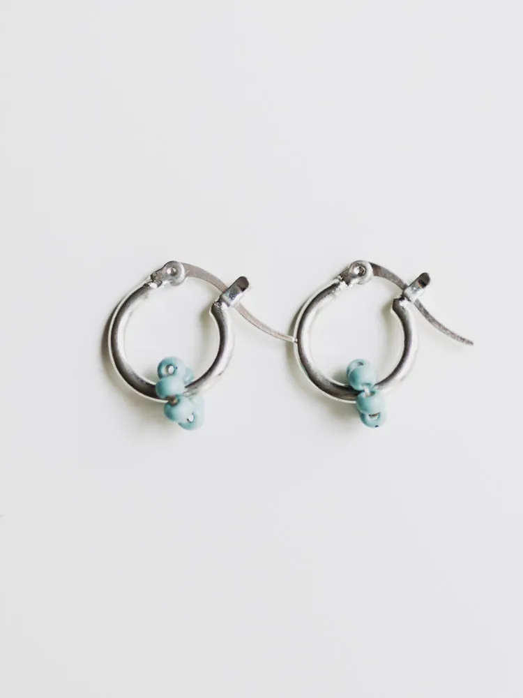 Floral Micro Hoop Earrings - Turquoise