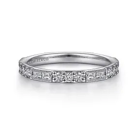 Gabriel & Co. White Gold Baguette and Round Diamond Stackable Ring