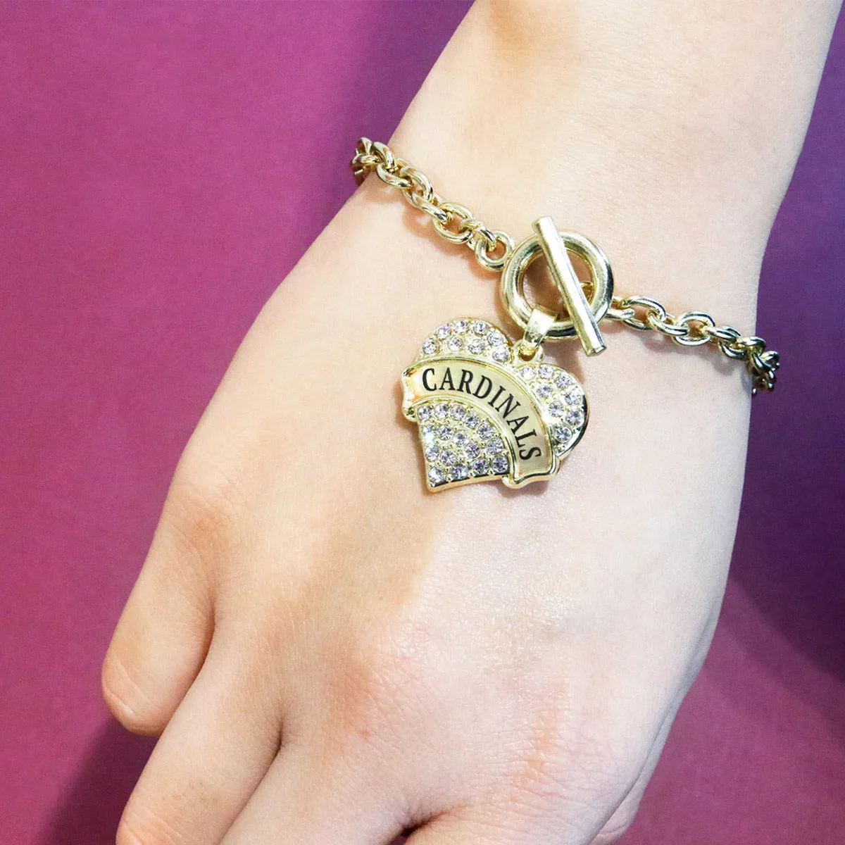 Gold Cardinals Pave Heart Charm Toggle Bracelet