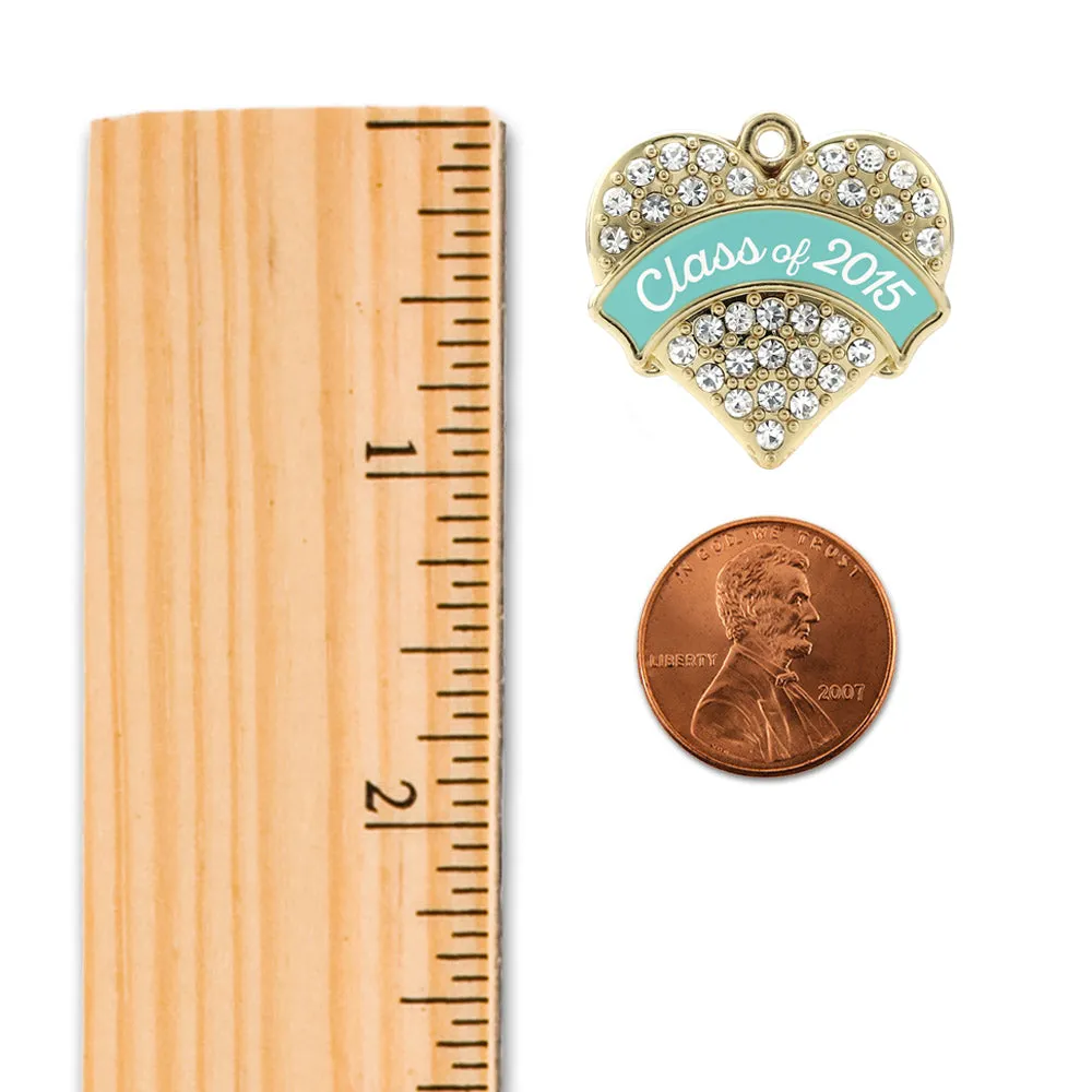 Gold Class of 2015 - Teal Pave Heart Charm Toggle Bracelet