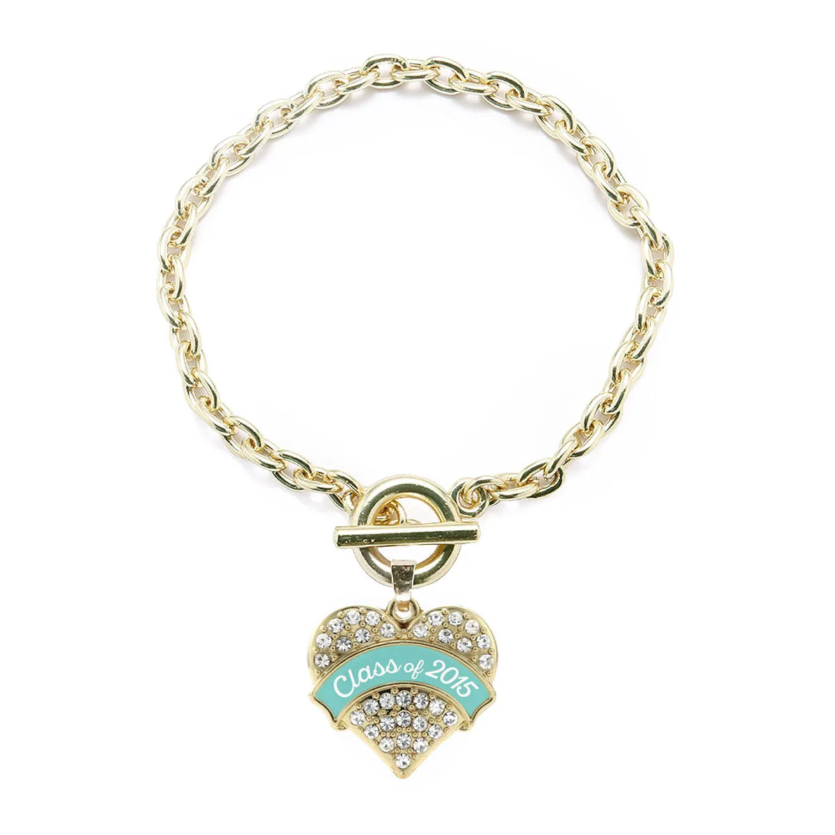 Gold Class of 2015 - Teal Pave Heart Charm Toggle Bracelet