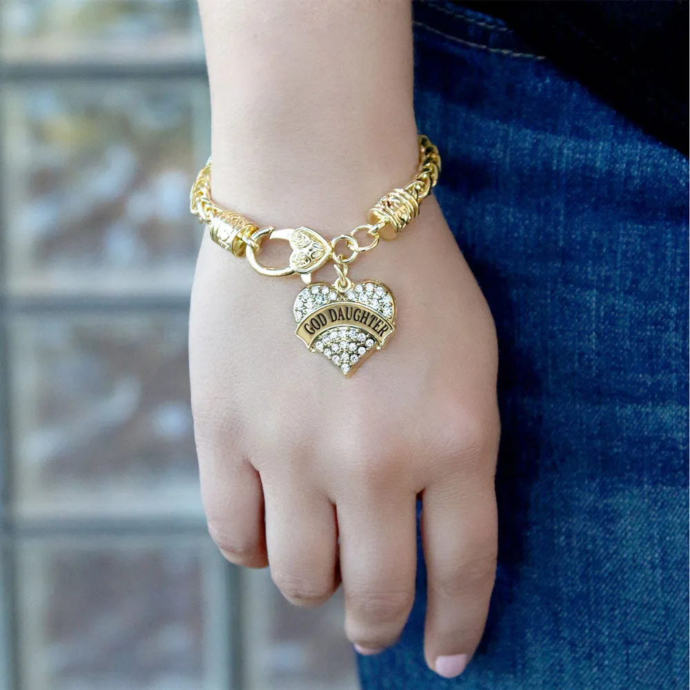 Gold God Daughter Pave Heart Charm Braided Bracelet