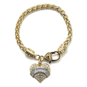 Gold Gray Survivor Pave Heart Charm Braided Bracelet