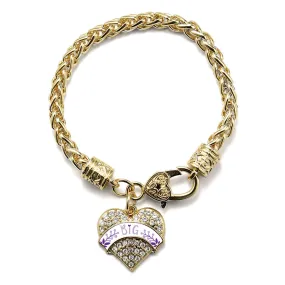 Gold Lavender and Royal Purple Big Pave Heart Charm Braided Bracelet