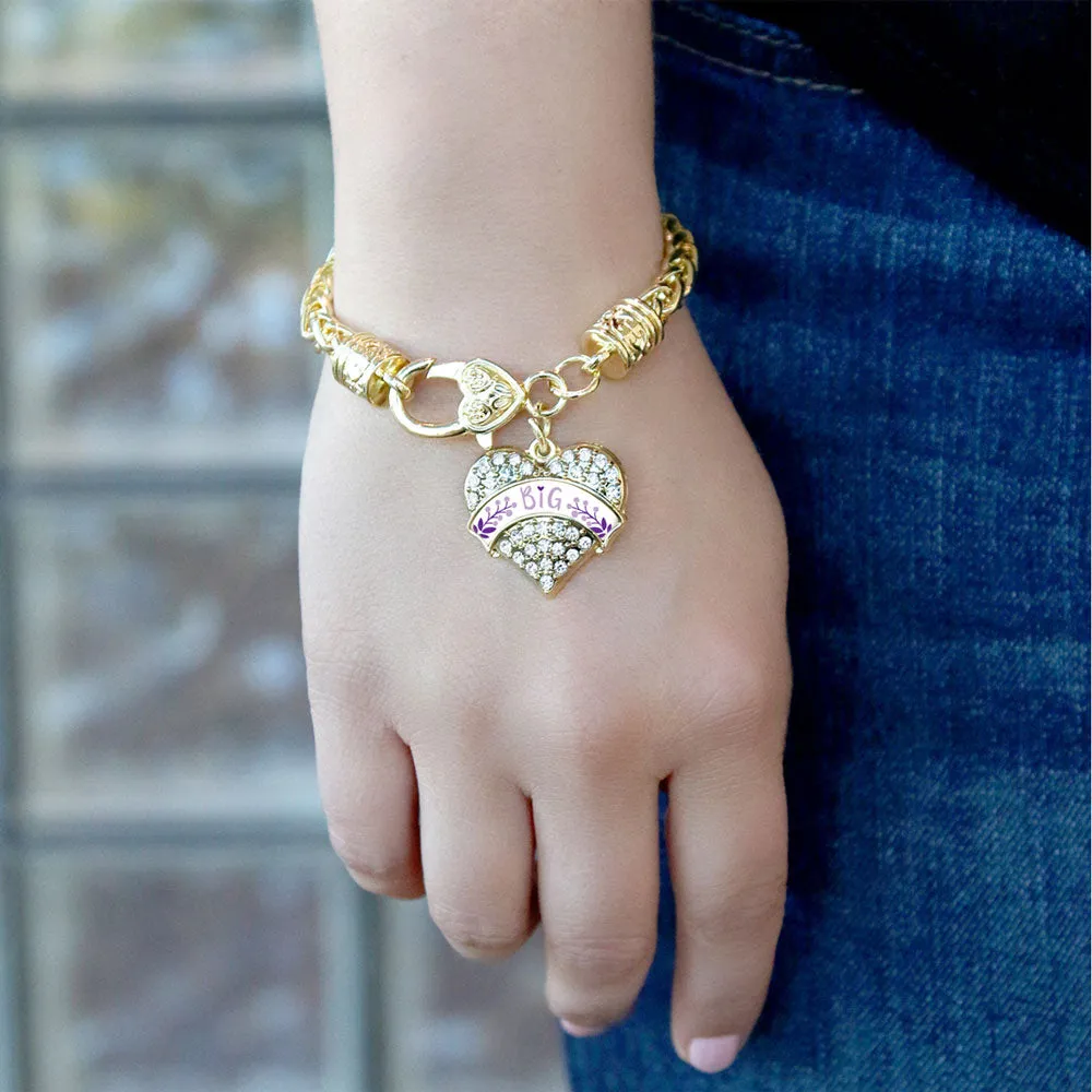 Gold Lavender and Royal Purple Big Pave Heart Charm Braided Bracelet